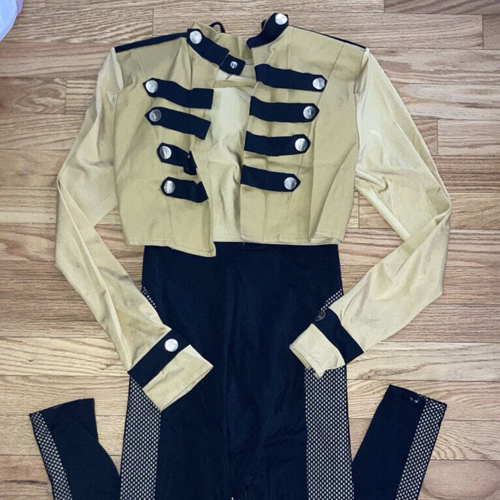 Kelle dance costume, unitard and jacket, black and gold, size teen